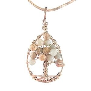 Unbranded Tree of Life Necklace OS Silver‎ Tan Excellent Wire Wrapped Stone